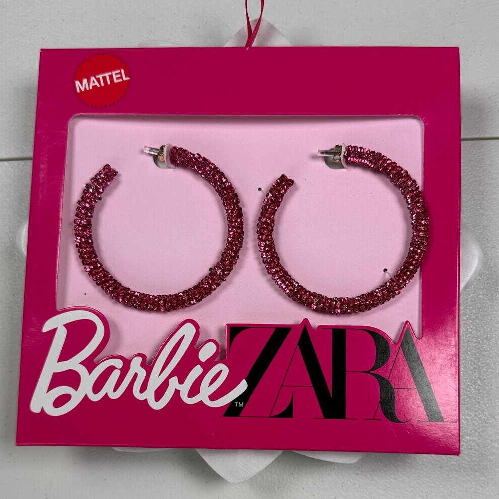 NWT Barbie x Zara Pink Sparkle Hoop Earrings